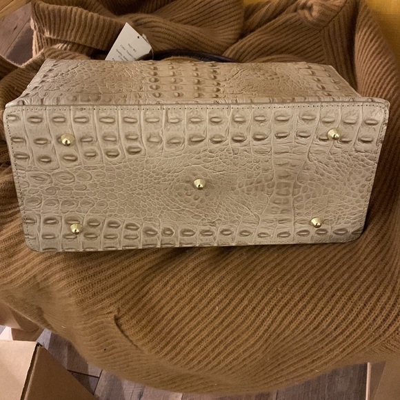 Croc Embossed Italian Leather Satchel in Taupe - Picture 5 of 9